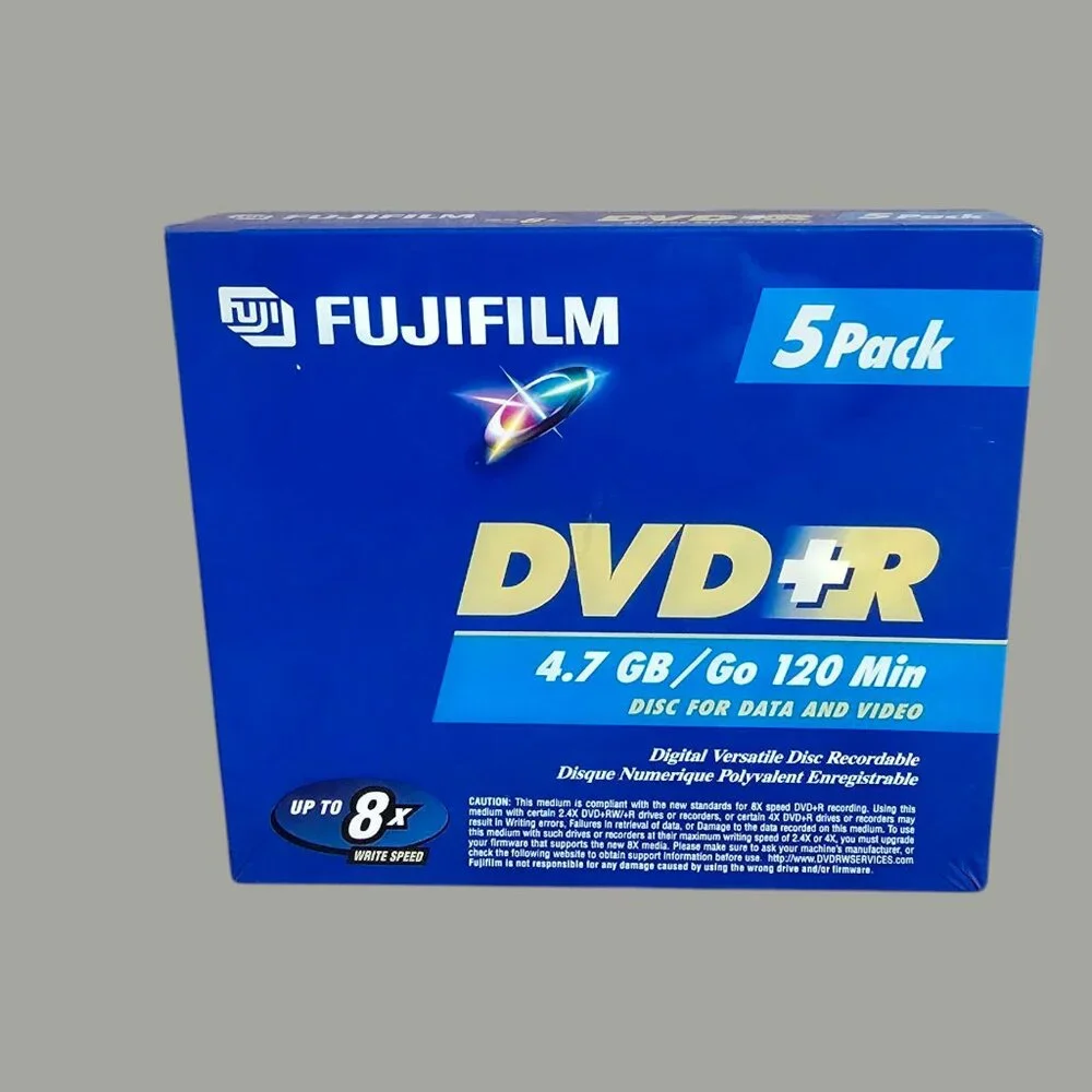 NEW Sealed 5-Pack Fujifilm Blank Media DVD+R 120 Min 4.7GB for Data & Video